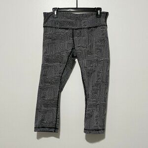 Lululemon Wunder Under Crop III Jaquard Leggings 10 Black Gym Fitness Training